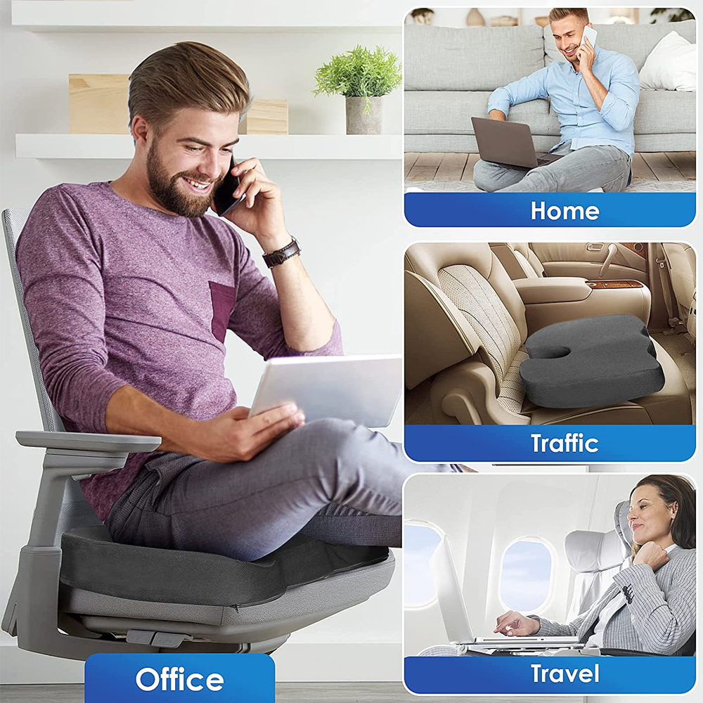 Coussin Ergonomique Sciatique & Lombaire en Mousse à Mémoire Premium – Bureau/Voiture