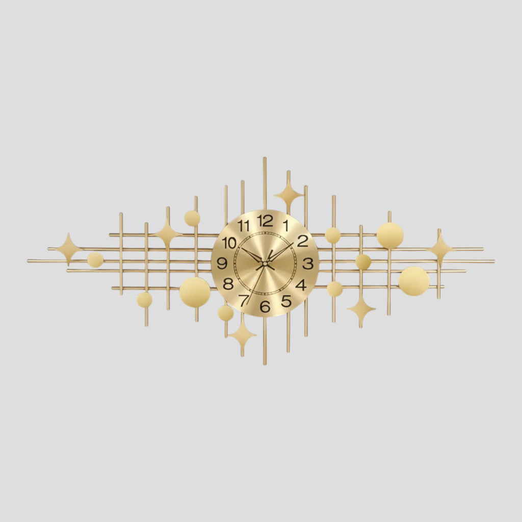 Horloge Murale Design en Métal Doré – Grand Format Étoile Géométrique