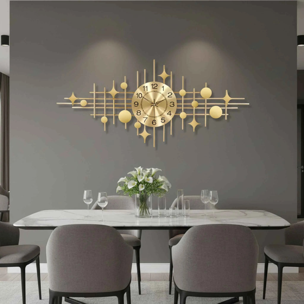 Horloge Murale Design en Métal Doré – Grand Format Étoile Géométrique