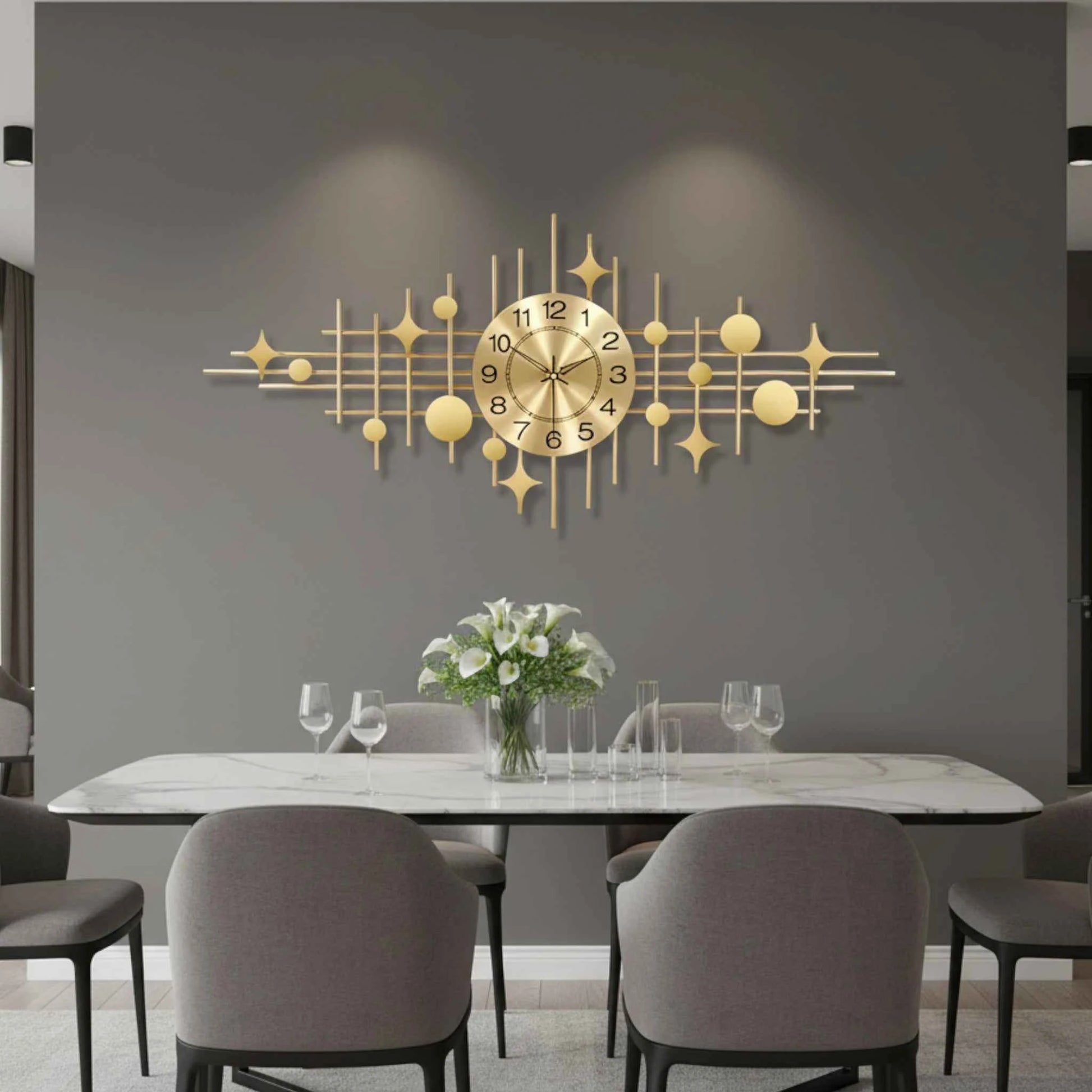 Horloge Murale Design en Métal Doré – Grand Format Étoile Géométrique