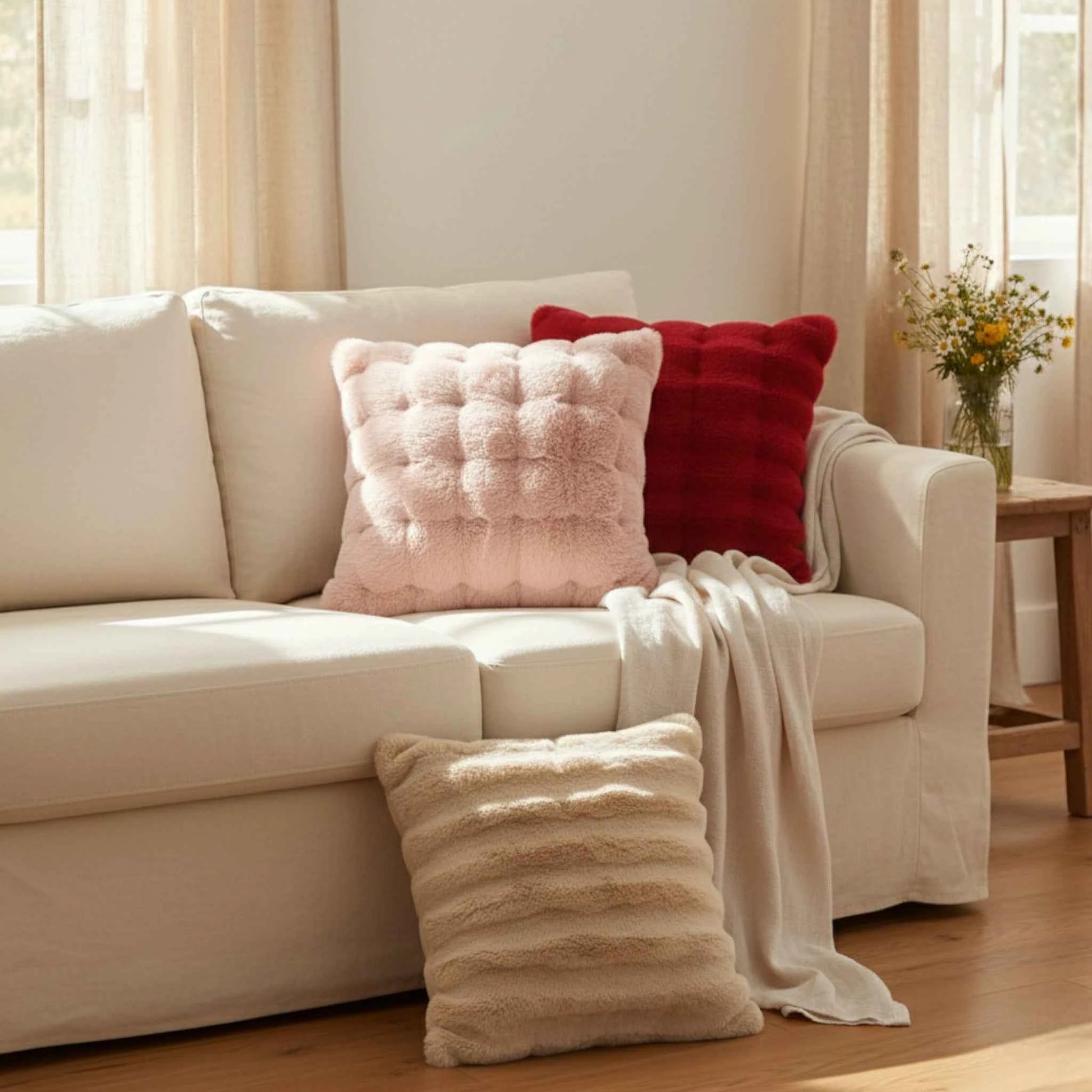 Housse de Coussin en Velours à Motif Bulle Uni