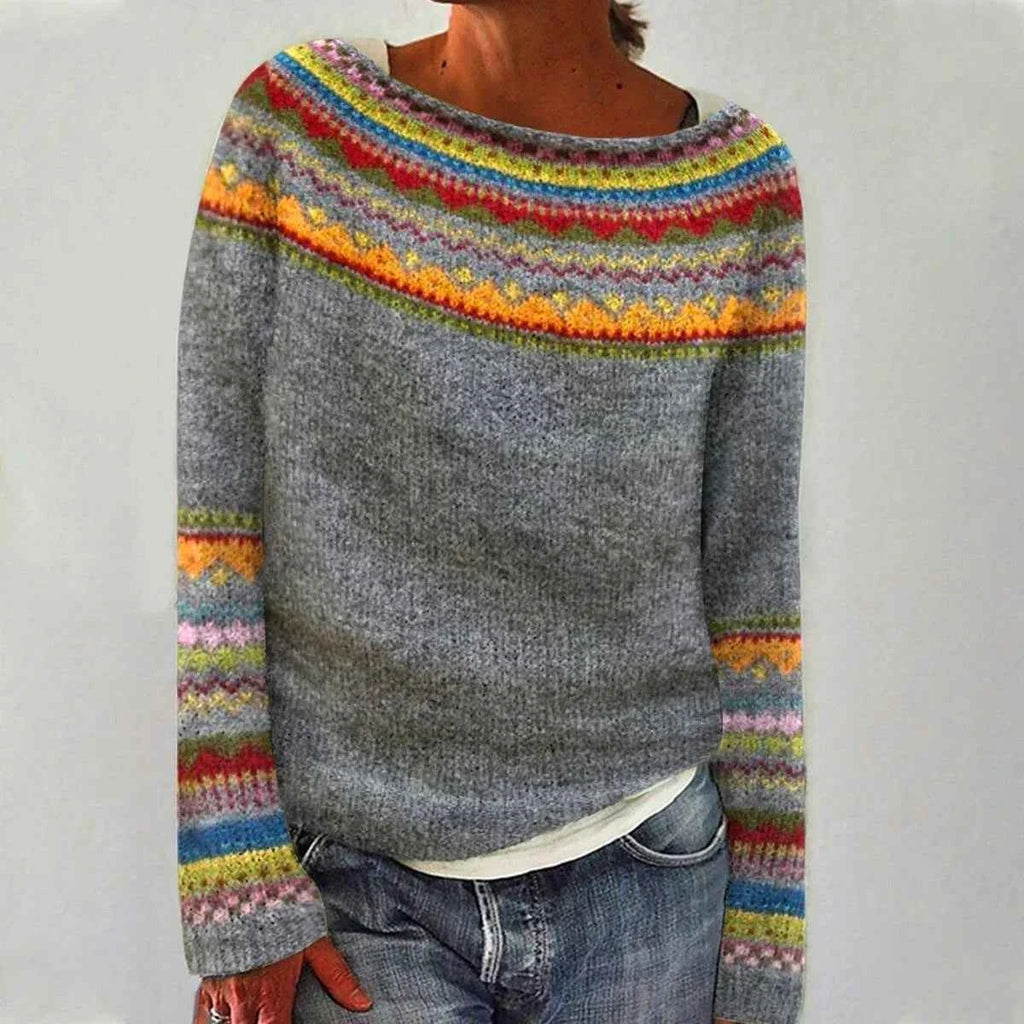 Pull femme col bateau rayé tricoté rétro