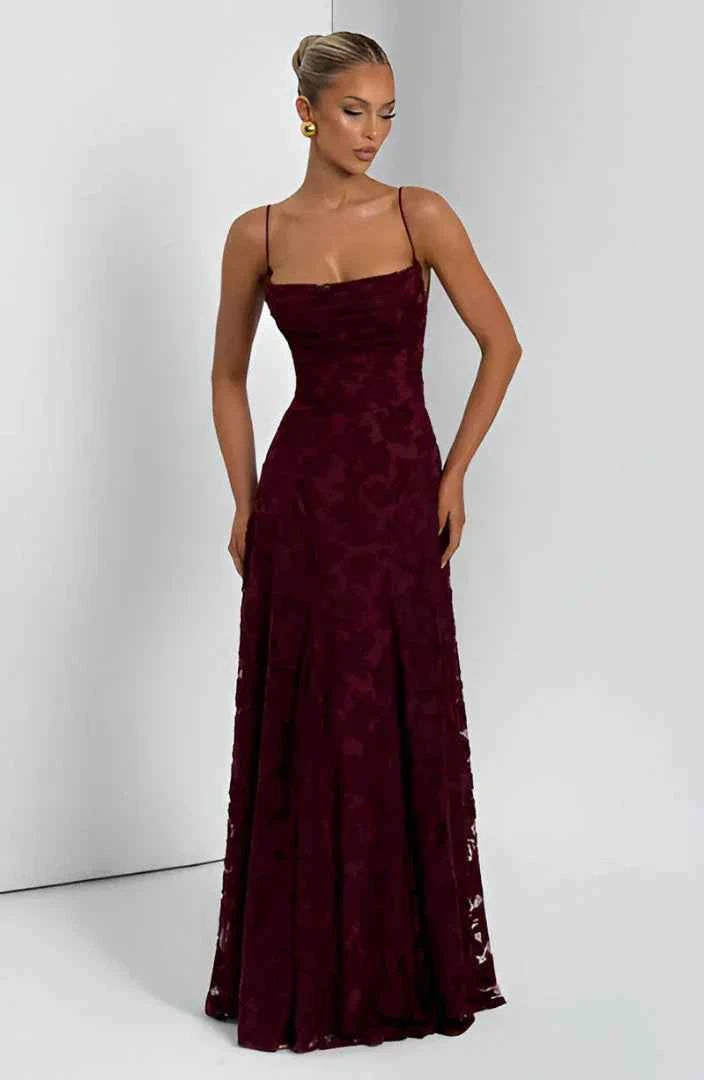 Robe longue femme avec bretelles fines et motifs floraux