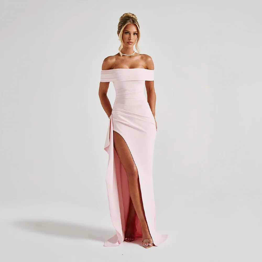 Robe longue femme avec épaules dénudées et fente