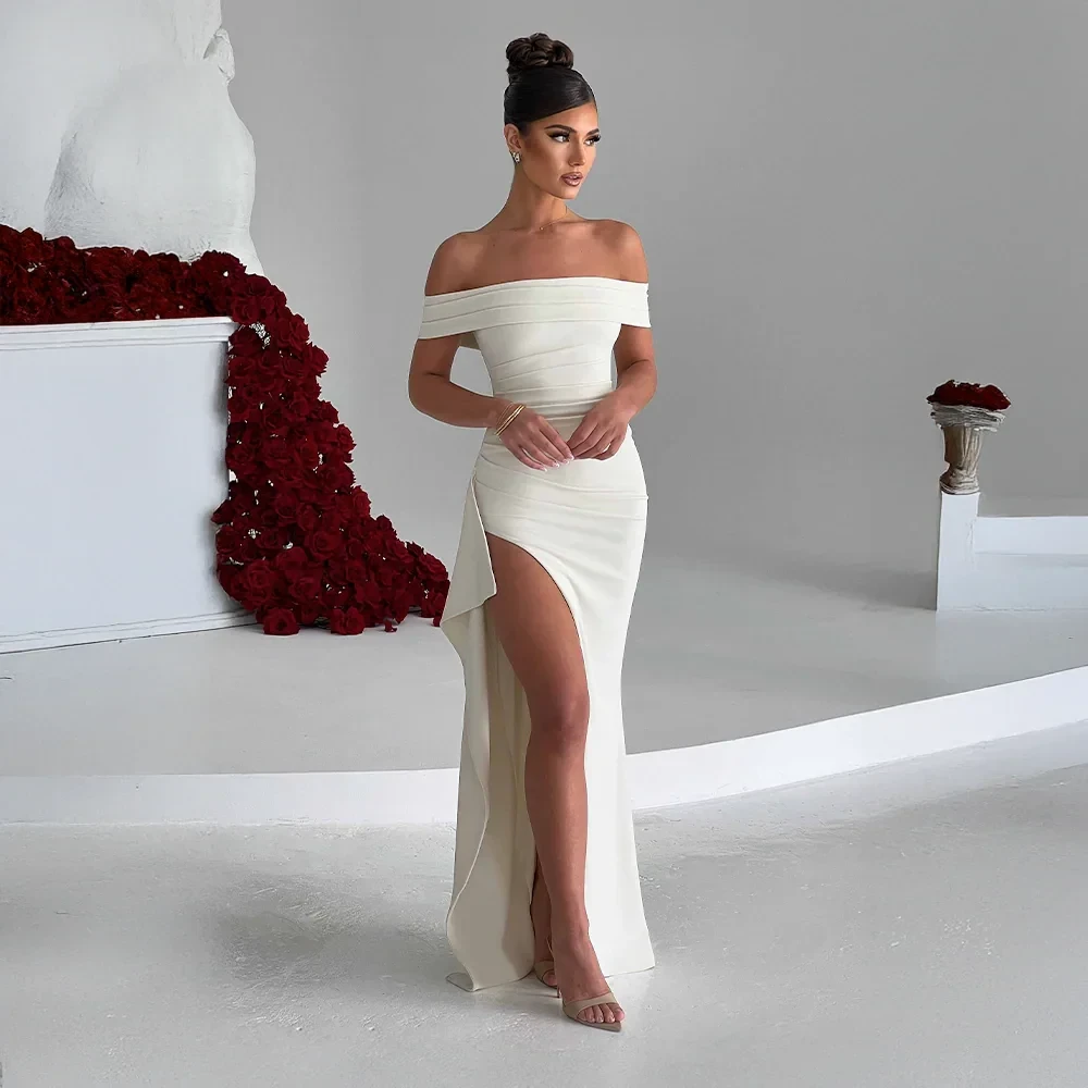 Robe longue femme avec épaules dénudées et fente