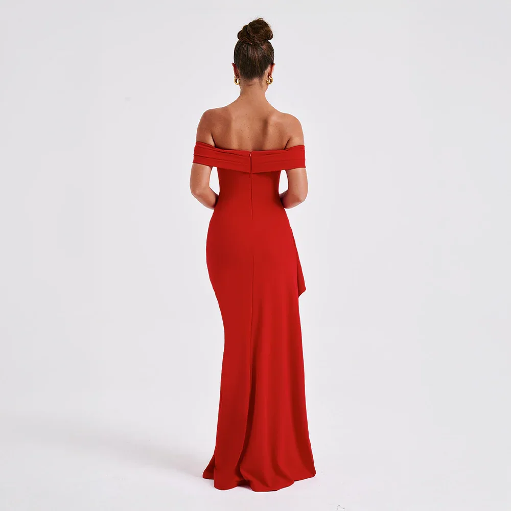 Langes Damenkleid mit freiliegenden Schultern & elegantem Schlitz - Ideal für Abend/Ceremonie