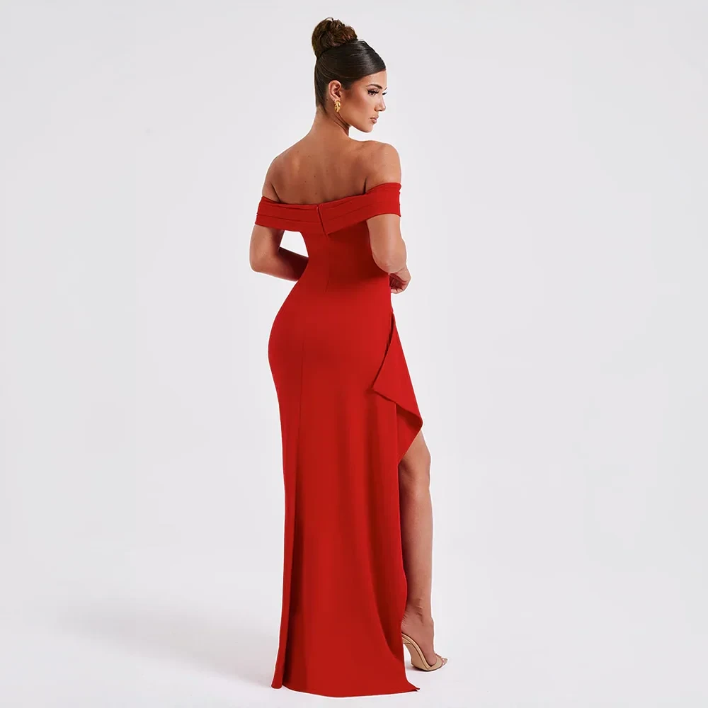 Robe longue femme avec épaules dénudées et fente