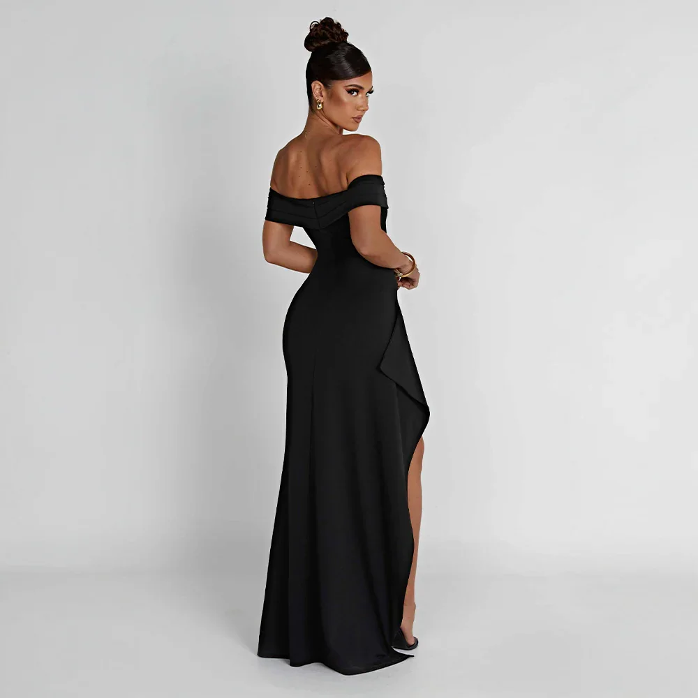 Langes Damenkleid mit freiliegenden Schultern & elegantem Schlitz - Ideal für Abend/Ceremonie