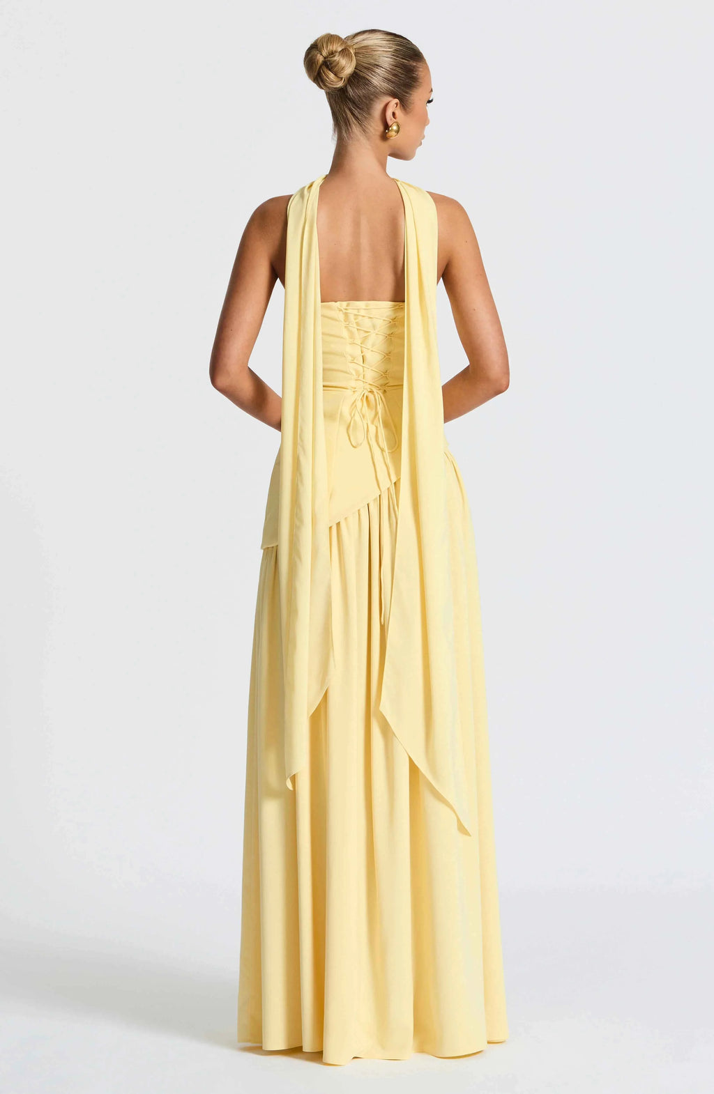 Robe longue bustier corset avec détail foulard et fente haute