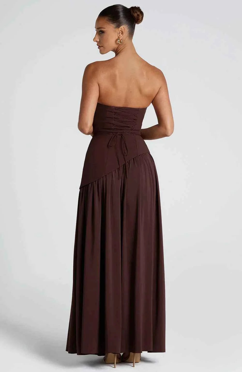 Robe longue bustier corset avec détail foulard et fente haute