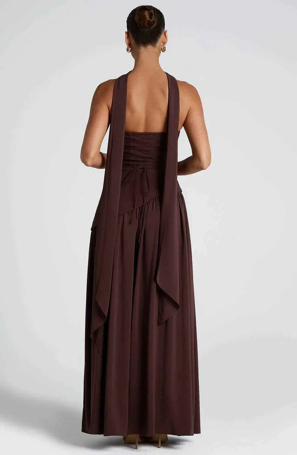 Robe longue bustier corset avec détail foulard et fente haute