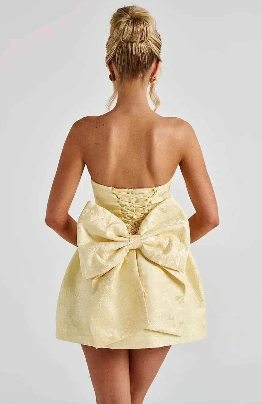 Robe courte femme jacquard sans bretelles avec dos nu