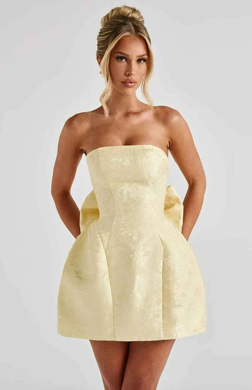 Robe courte femme jacquard sans bretelles avec dos nu