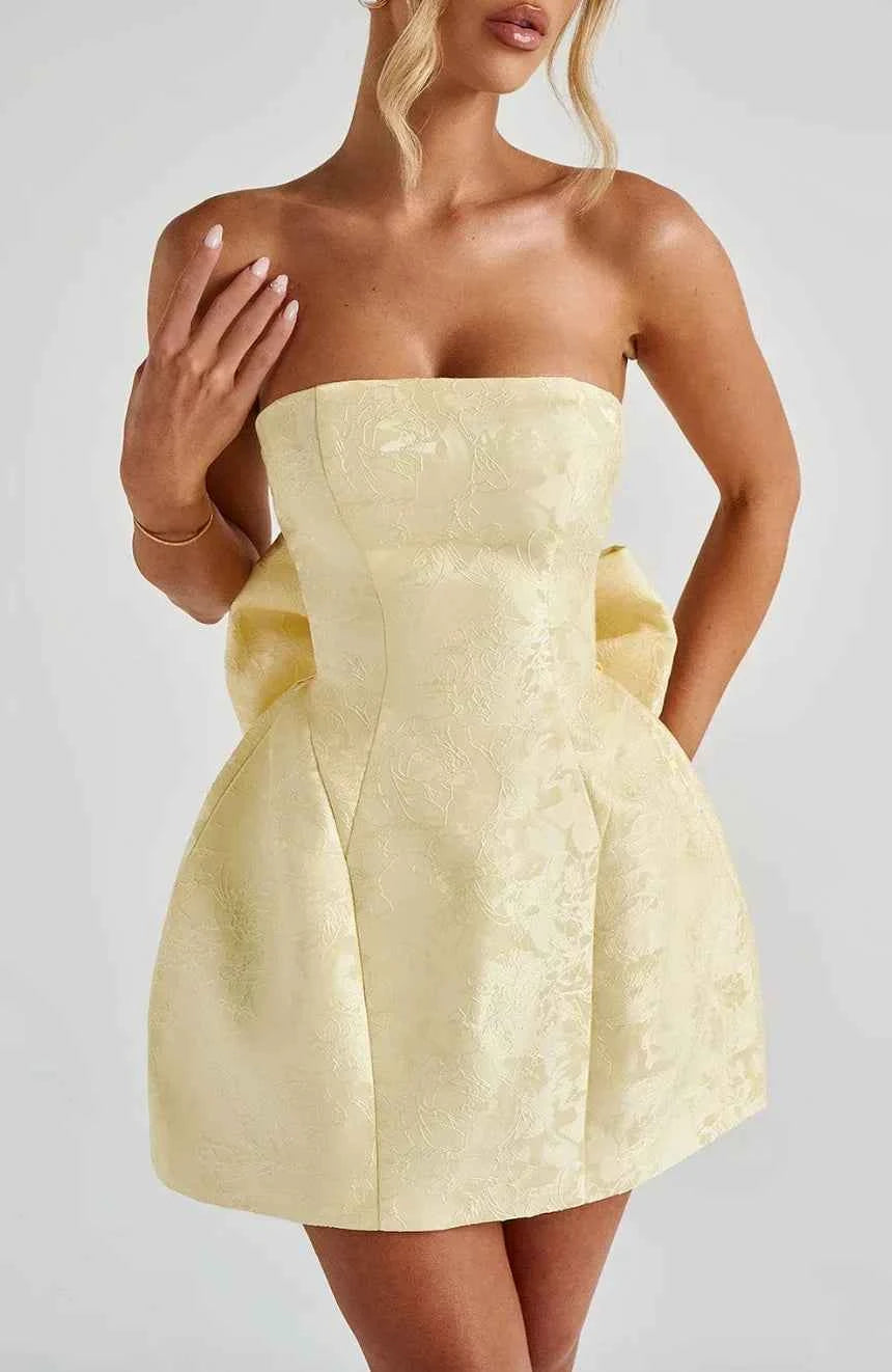 Robe courte femme jacquard sans bretelles avec dos nu
