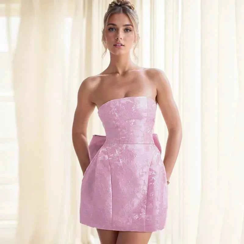 Robe courte femme jacquard sans bretelles avec dos nu