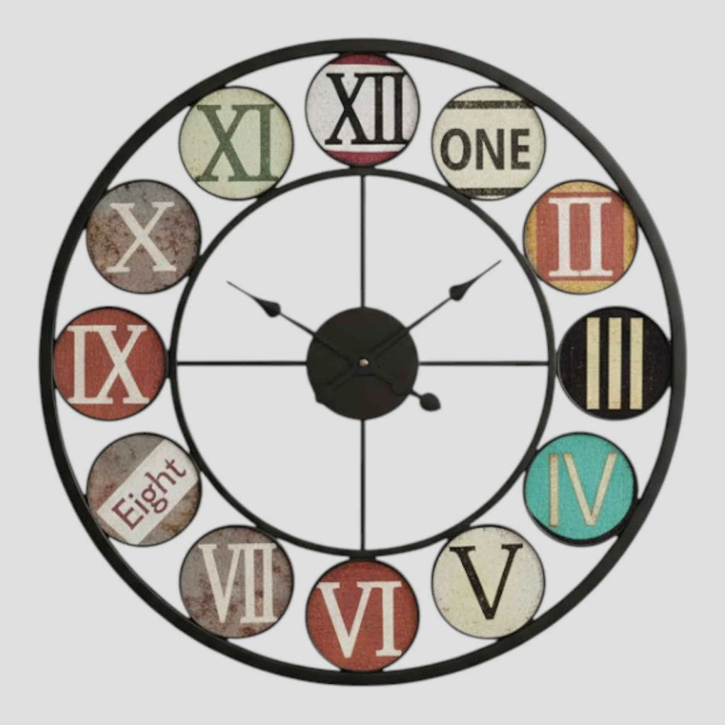 Horloge Murale Rétro Européenne en Fer – Chiffres Romains et Plexiglas Bombé