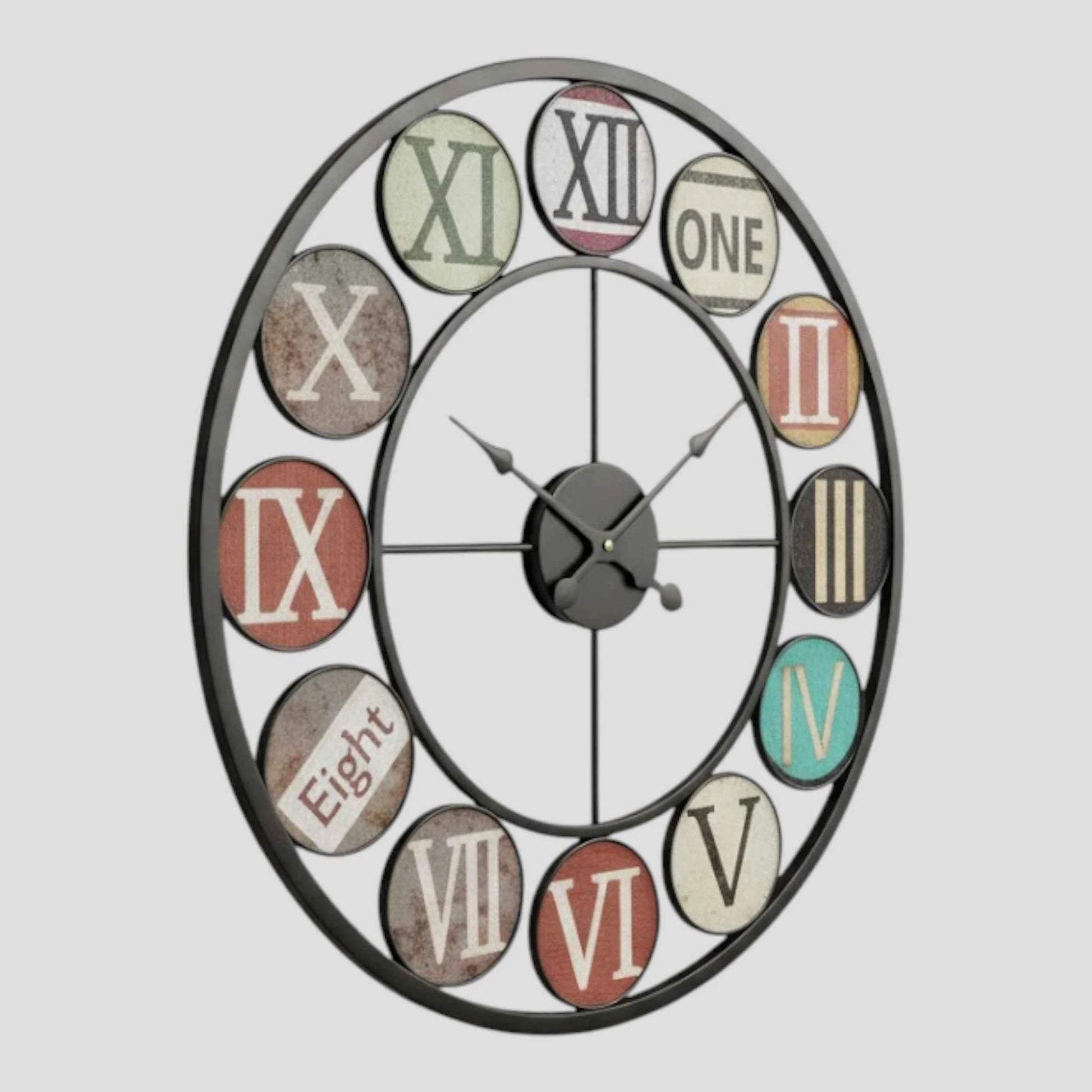 Horloge Murale Rétro Européenne en Fer – Chiffres Romains et Plexiglas Bombé