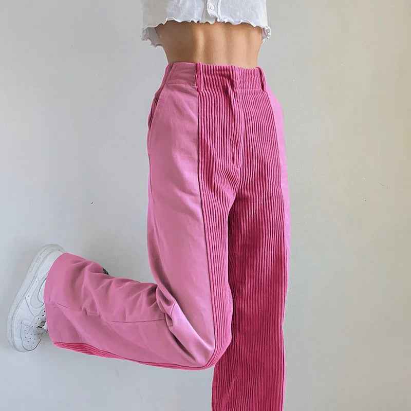 Sandra | Stilvolle Vintage-Optik Patchwork Corduroy Damenhose für Einzigartigen Look