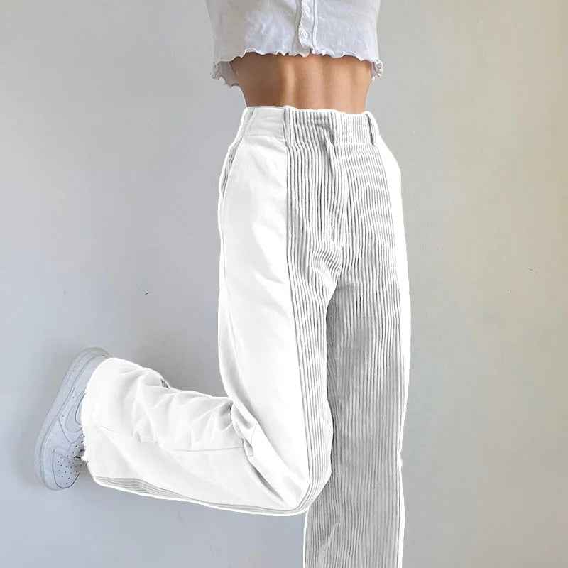 Sandra | Stilvolle Vintage-Optik Patchwork Corduroy Damenhose für Einzigartigen Look