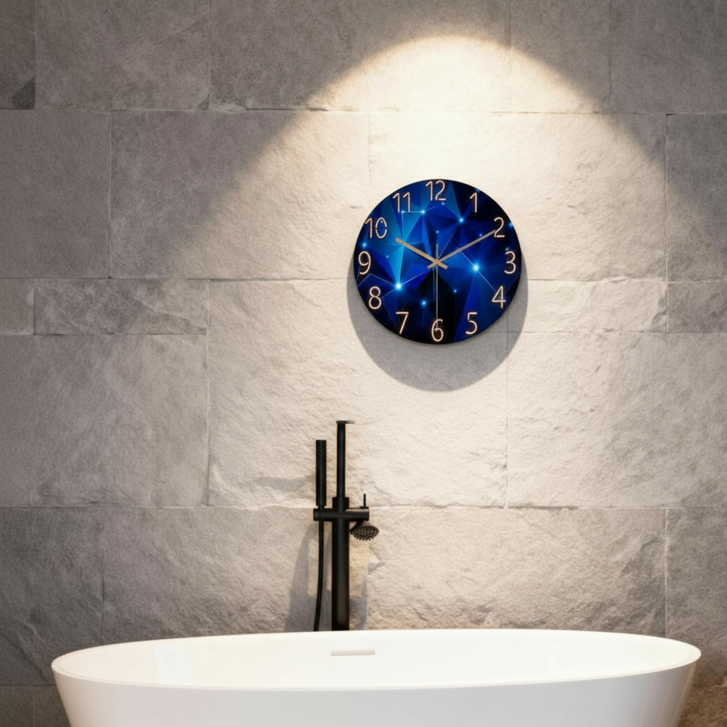 Horloge Murale Moderne Silencieuse – Design Bleu en Verre Trempé, 30 cm