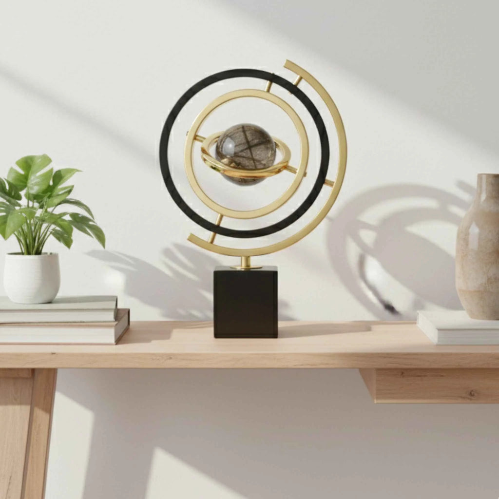Sphère Armillaire Décorative en Métal Doré – Objet de Décoration Intérieure