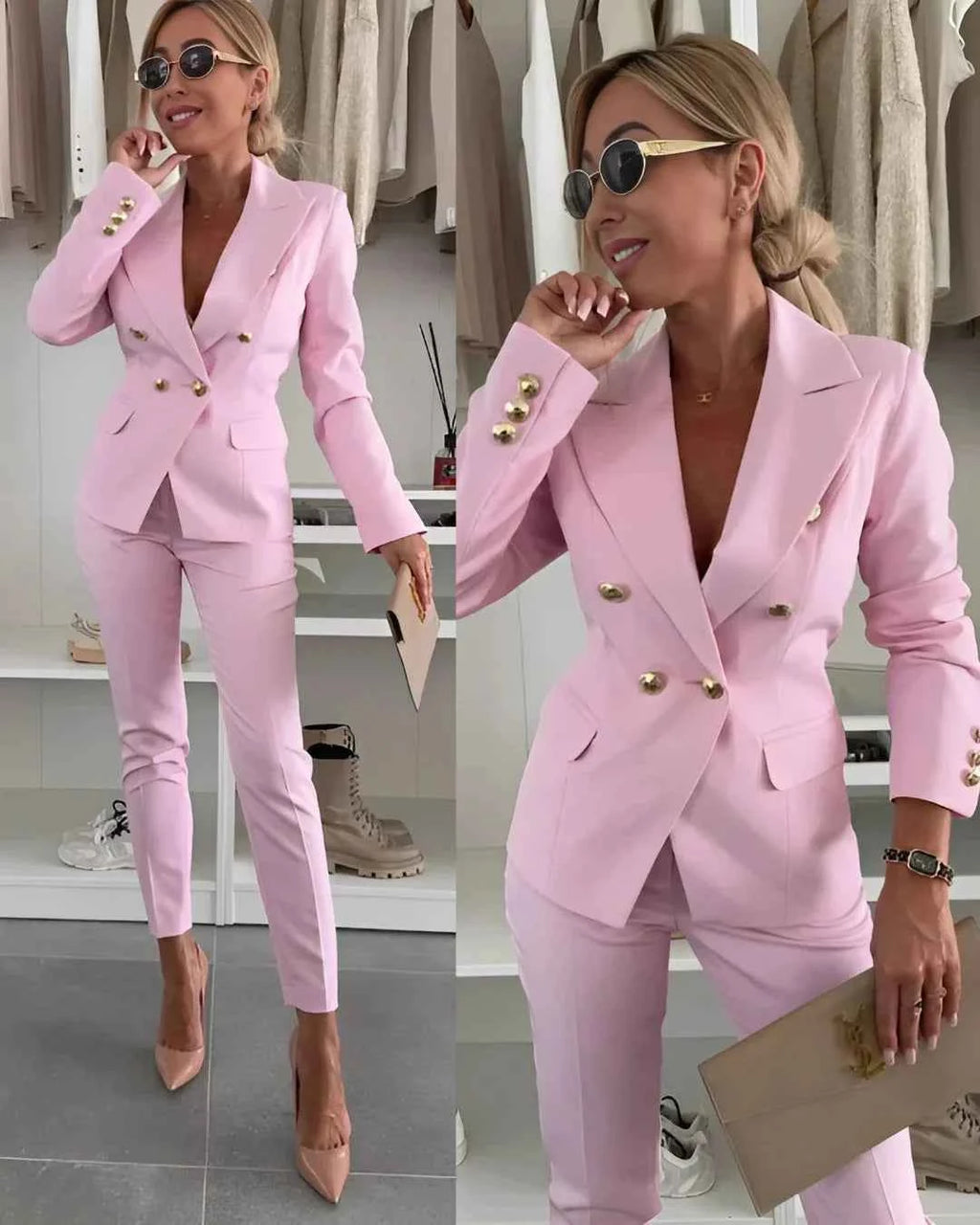 Tailored Double-Breasted Women's Suit with Modern Fit