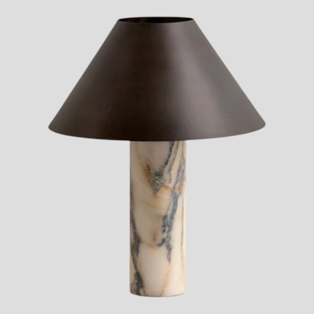 Lampe de table moderne avec socle en marbre et bronze, style abattoir