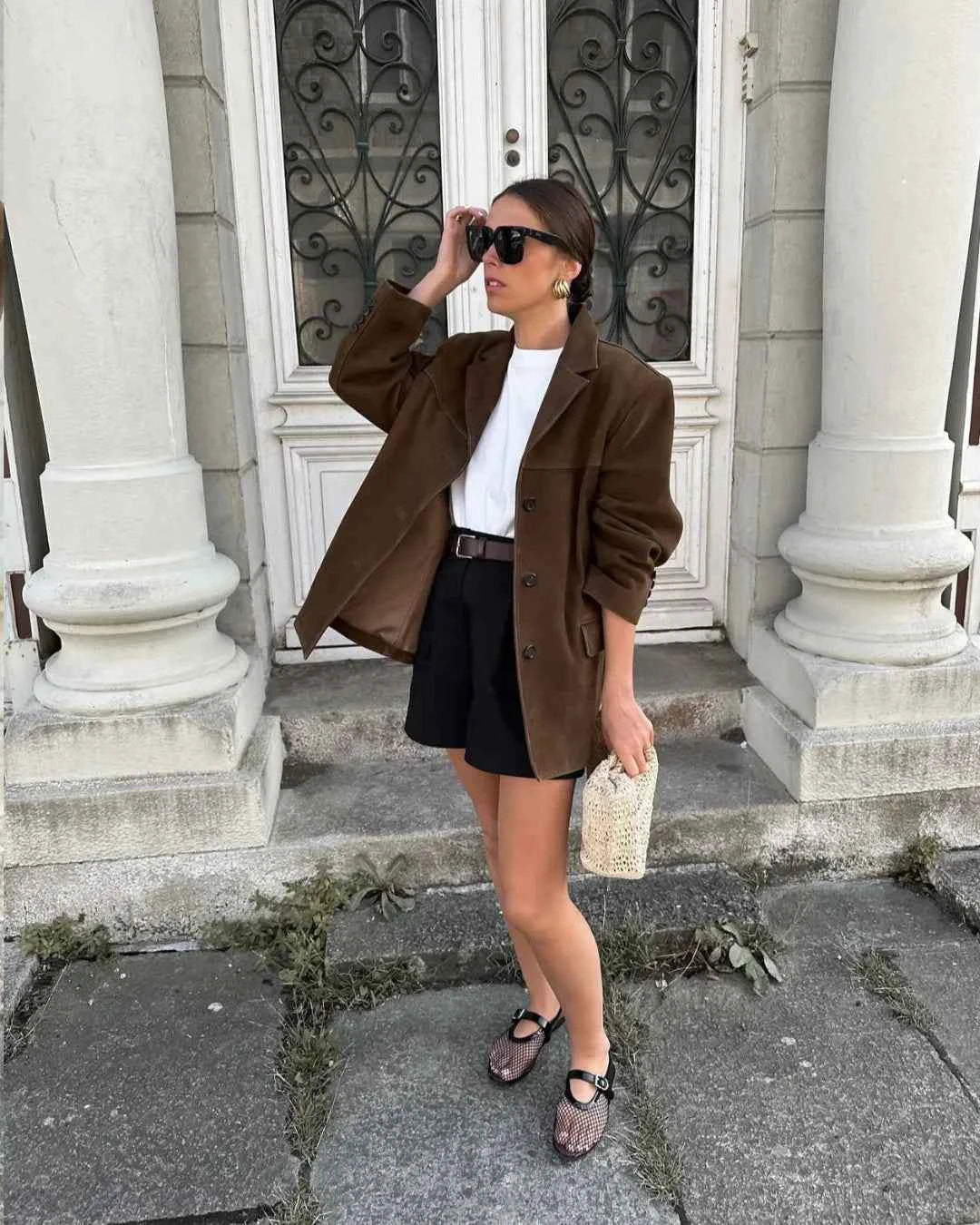 Veste blazer femme en suédine marron avec poches