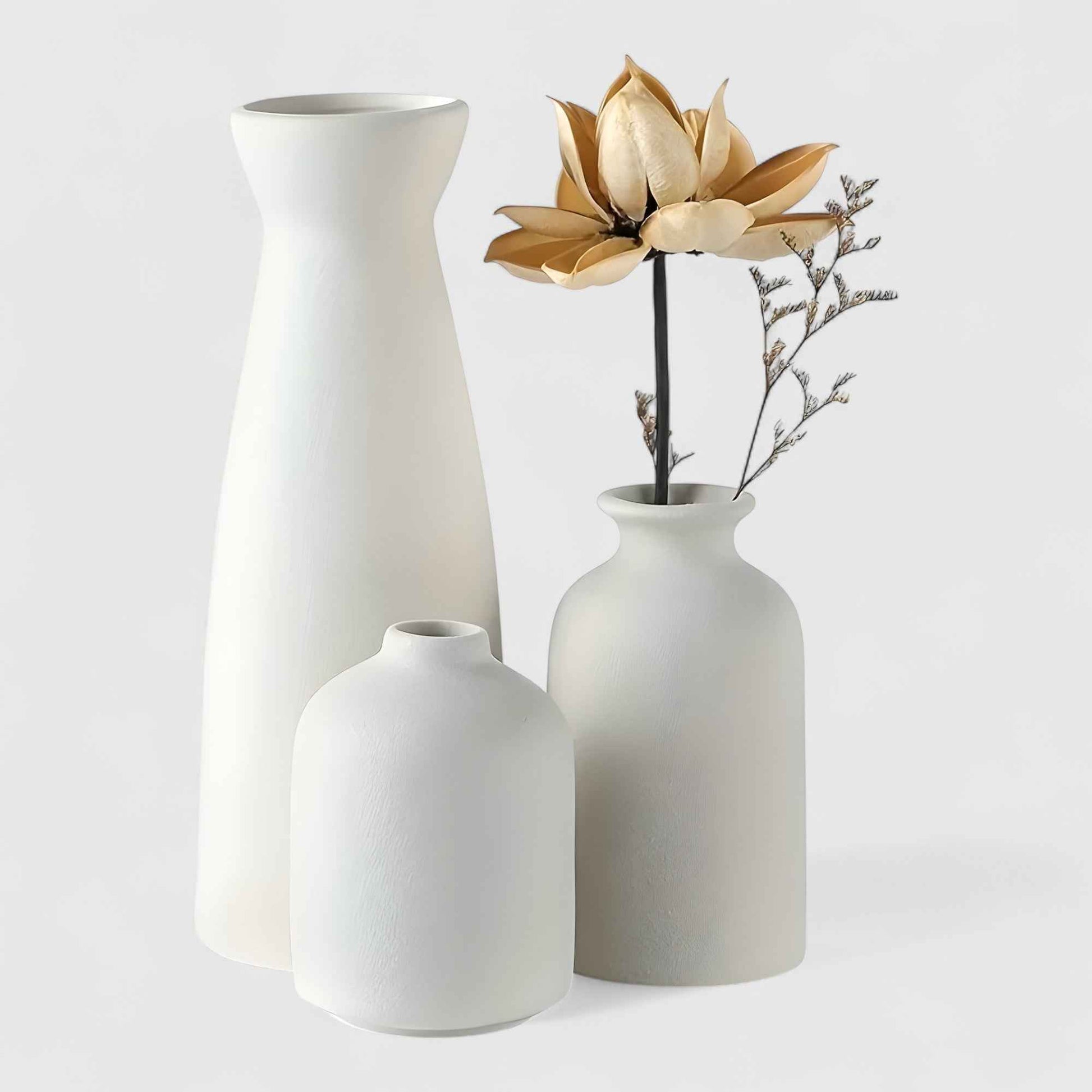 Vases : Ensemble de Vases en Céramique Moderne Blanc - Vases en Céramique Moderne Élégants dans Blanc de Marche Lino